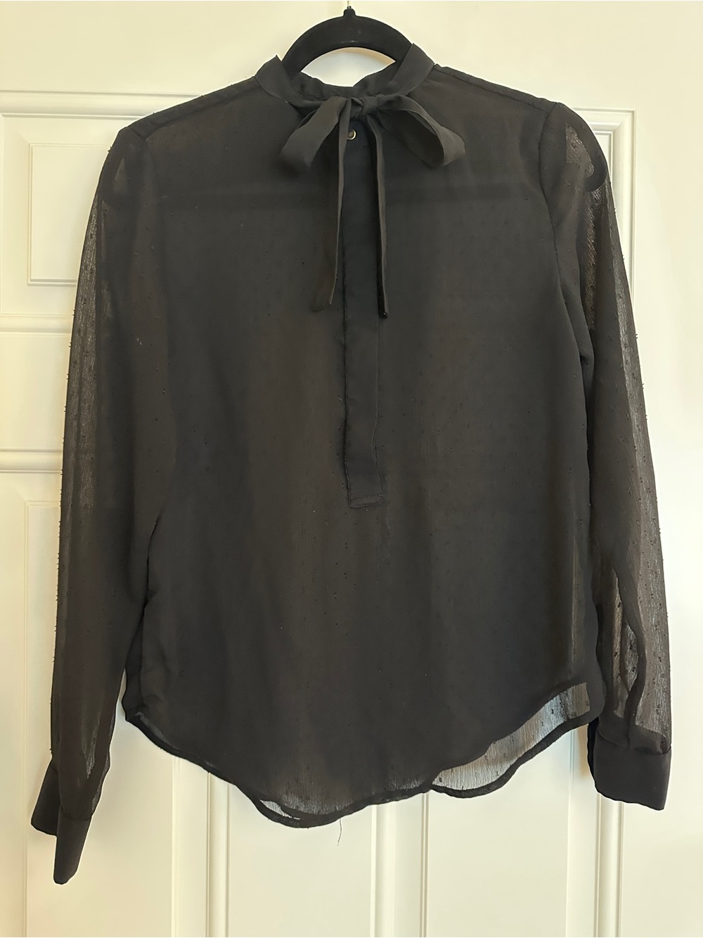 Ann Taylor Black Sheer Tie-Neck Blouse